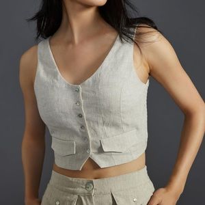 Anthropologie SOVERE Cropped Linen Vest Size XS